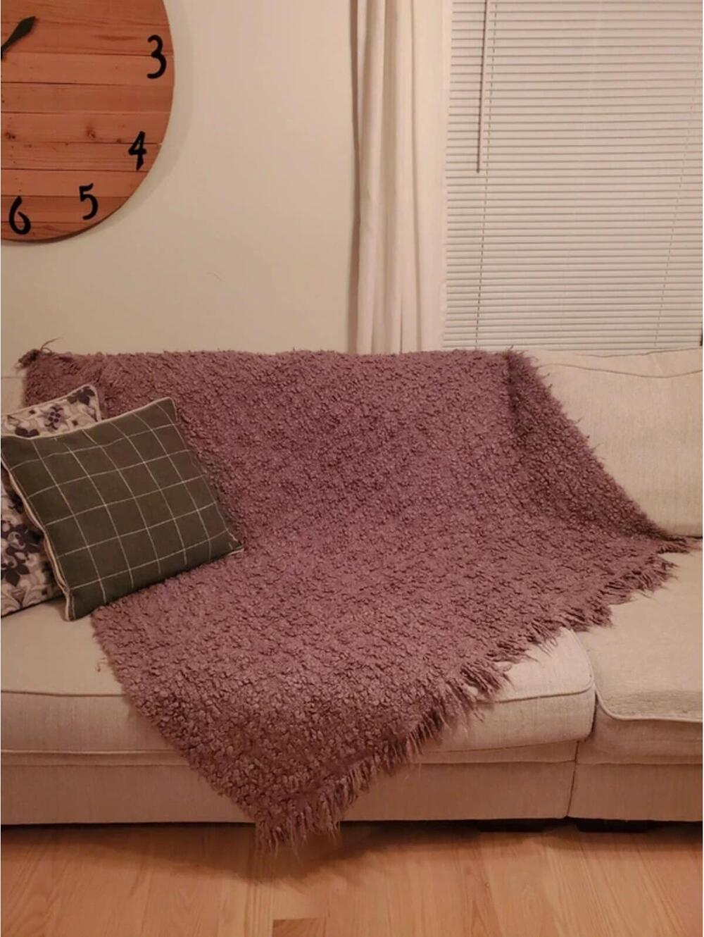 Fuzzy Purple Throw Blanket with Tassels
